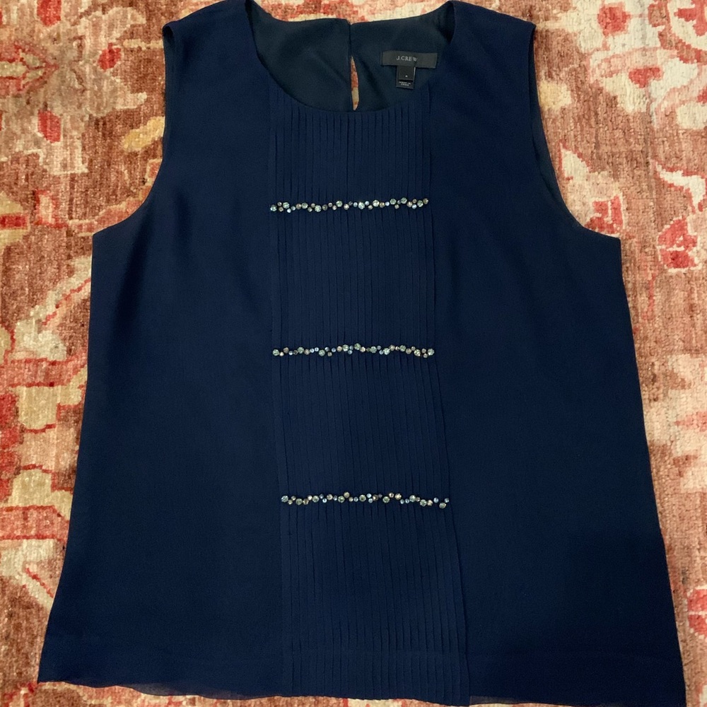 Festive embellished, navy sleeveless tank
